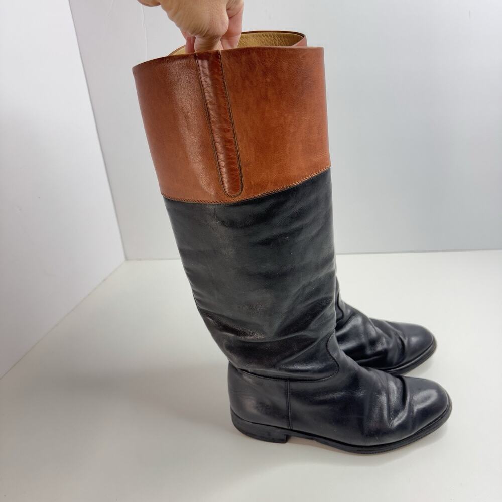 Gravati Black & Brandy Knee High Riding Boots Leather Italy Hand Made 7M Women’s